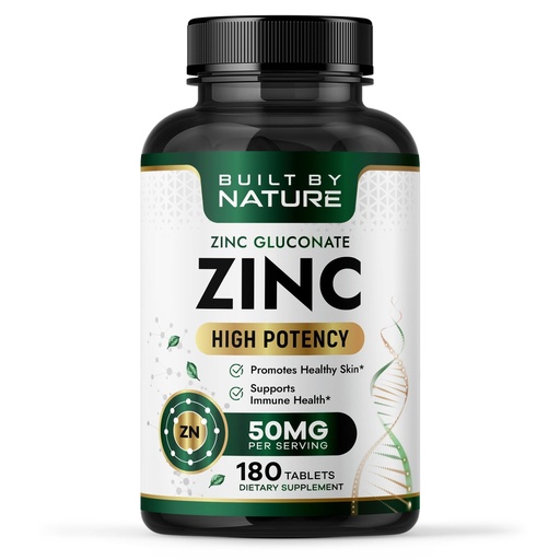 [BRSREFQKCV5ROHQZ] Built By Nature Zinc 50 mg – Zinc Gluconate for Highly-Absorbable Immune & Antioxidant Support – Promotes Skin, Eye & Immune Health – Non-GMO, Gluten-Free – 180 Tablets