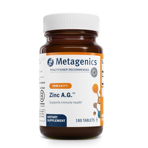 [BRSWIZQOBIDRYH32] Metagenics Zinc A.G. - Highly Absorbable Zinc with Arginine & Glycine Chelates - Supports Immune Function, Bone Health, Skin & Energy Metabolism - Non-GMO & Gluten-Free - 180 Tablets