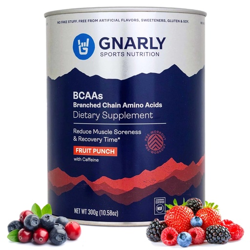 [BRSWKZAROIEAAH3Y] Gnarly Nutrition BCAA Powder, Fruit Punch – Pre-Workout BCAAS Amino Acids – NSF Sport Certified – Supplement to Support and Rebuild Muscle – Fruit Punch with Caffeine, 10.58 oz