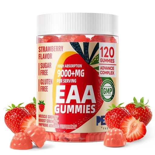 [BRSRAAQYAF5QM3A7] Pets Purest EAA Gummies 120 Gummies (Strawberry), Essential Amino Acids - All 9 Essential Aminos (EAA) and All Branched-Chain Aminos (BCAAs), Non-GMO, Gluten Free, Vegetarian Friendly