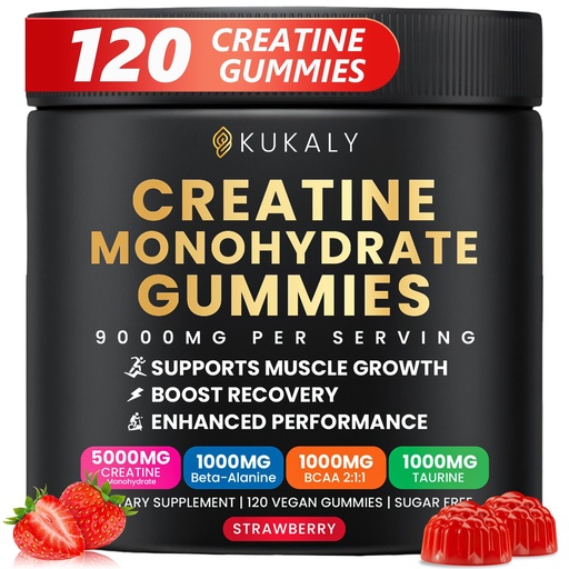 [BRSRGZQ6OUNAIYLP] Creatine Monohydrate Gummies for Men & Women, 9000MG Creatine Gummies Sugar Free with L-Taurine, BCAA 2:1, B12 B6 for Boost Strength, Focus & Endurance, Vegan, Non-GMO, Strawberry, 120pcs