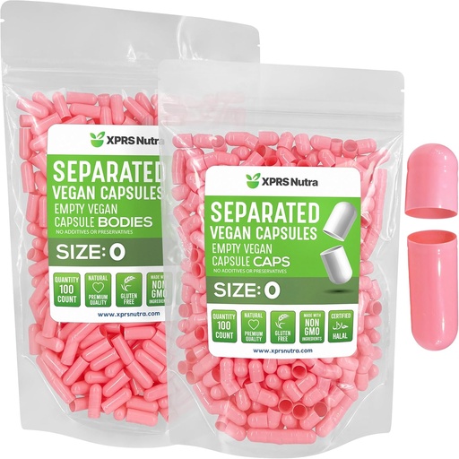 [BRSROFATCEFGADL4] XPRS Nutra Vegan Taille 0 Capsules séparées - 100 Compte Capsules vides Premium Séparées dans des sacs - Pills 0 Vide pour le remplissage de supplément de bricolage (puits)