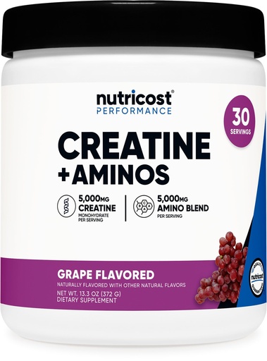 [BRSREY3YCJ7W2CDV] Nutricost Creatine + Aminos 30 Servings (Grape Flavored) - 5,000mg Creatine Monohydrate + 5000mg Amino BCAA Blend Per Serving