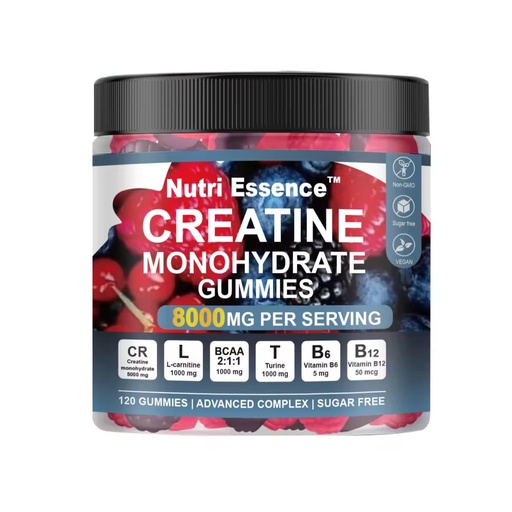 [BRSREAA2BMIRSAYU] Creatine Monohydrate Gummies, Sugar Free Advanced Complex, 8000mg with BCAA, L-Carnitine, Taurine, B6, B12, 120 Count