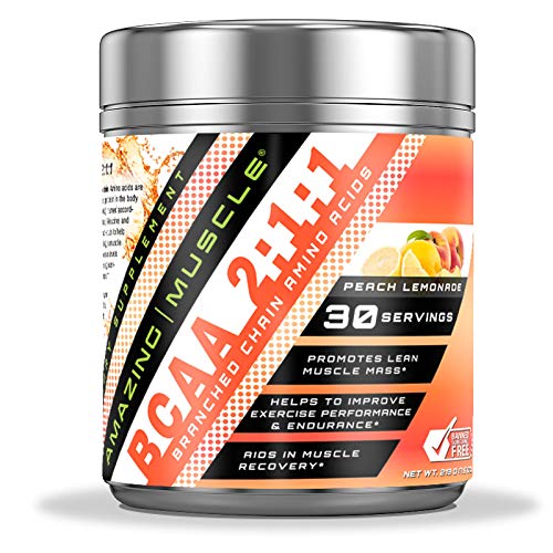 [BRSWYA37AAOQ2D36] Amazing Muscle BCAA 2:1:1 Branched Chain Amino Acids Supplement | 6000 Mg Per Serving | Peach Lemonade Flavor | 30 Servings