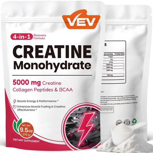 [BRSREFAOOYHRS3TZ] VEV Creatine Monohydrate for Women Powder 5000 mg with Collagen & BCAAs 2:1:1 – Creatine for Women, Supports Muscle Definition, Recovery & Energy – Unflavored, Sugar-Free, 9.5 oz, 30 Servings