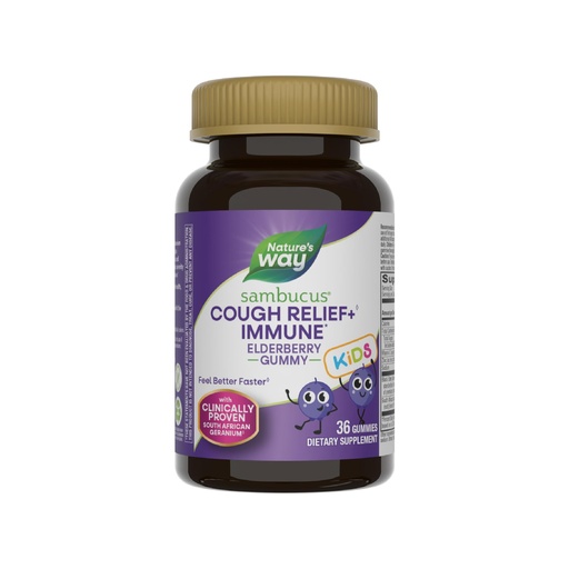 [BRSRMFI6OQPG2AD4] Nature's Way Sambucus Kids Cough Relief +(1) Immune Gummy*, Feel Better Faster(1), Clinically Proven South African Geranium, with Elderberry, Vitamin C & Zinc, Gluten Free, Vegetarian, 36 Gummies
