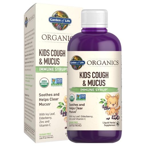 [BRSWYGTROUAQKCA7] Garden of Life Organics Elderberry & Zinc for Children's Immune Support, Kids Cough & Mucus Immune Syrup with Ivy Leaf, Vitamin C and Echinacea for Children, Alcohol-Free, No Added Sugars, 3.92 fl oz