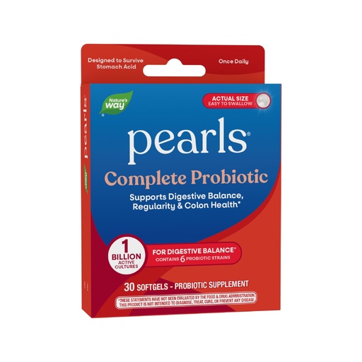 [BRSWIYQRCAHWICIZ] Nature's Way Pearls Complete Probiotic, Supports Digestive Balance*, 1 Billion Live Cultures, Supplement for Men and Women, No Refrigeration Required, 30 softgels (Packaging May Vary)