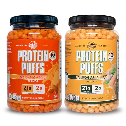 [BRSRMY35CMBAACLB] Twin Peaks Low Carb, Keto Friendly Protein Puffs, 1 Jug Garlic Parmesan Flavor Puffs + 1 Jug Nacho Cheese Flavor Puffs