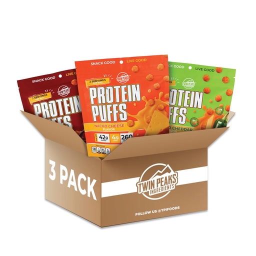 [BRSRAYA2OENBECAU] Twin Peaks Ingredients Low Carb, Keto Friendly Protein Puffs, (Variety Pack, 2.1 Ounce), 2 Servings, 3 Pack (60g, 42g Protein, 4g Carbs)