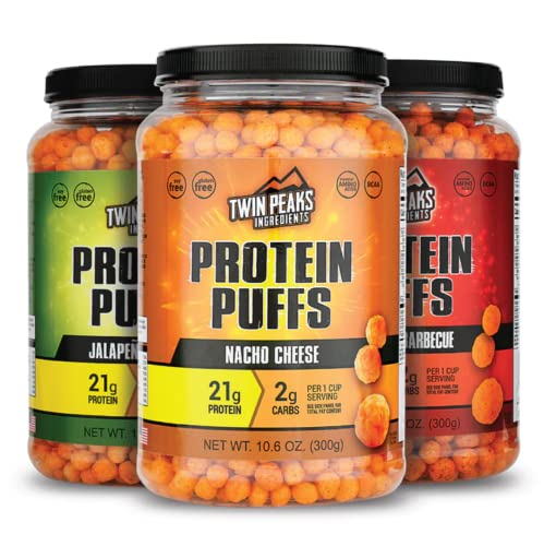 [BRSROYD5DICQG2D7] Twin Peaks Low Carb, Keto Friendly Protein Puffs, (Mesquite Barbecue + Nacho Cheese + Jalapeno Cheddar)