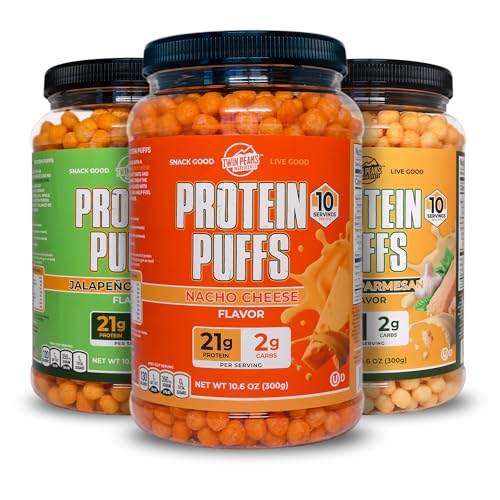 [BRSROYD5DMGW2AYV] Twin Peaks Low Carb, Keto Friendly Protein Puffs, (Garlic Parmesan + Nacho Cheese + Jalapeno Cheddar)