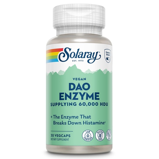 [BRSRAGDQDEIR6HQU] SOLARAY DAO Enzyme - Digestive Enzyme That Breaks Down Histamine - 60,000 HDU - Digestive Enzymes - Vegan, Gluten Free, Lab Verified - 30 Servings, 30 VegCaps