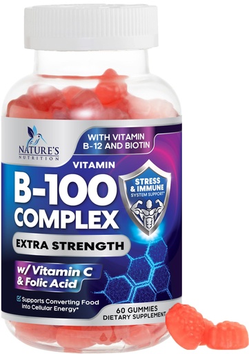 [BRSW2BT3AUJREHQY] Vitamin B Complex Gummies - Extra Strength Super B Vitamin Gummy with Vitamin C, Immune Support for Men & Women - Energy and Brain Support Supplements with Folic Acid, Niacin, B6, B12 - 60 Gummies
