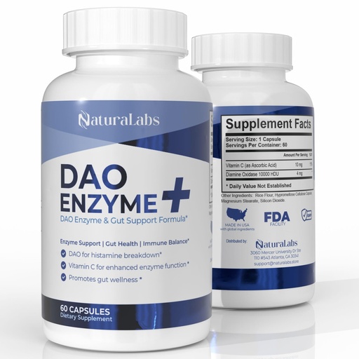 [BRSREED4C4FBA2TL] DAO Supplements Histamine Blocker – DAO Enzyme + Diamine Oxidase & Vitamin C for Gut Health & Food Support – 60 Servings - 1 Capsule Before Meals for Histamine Intolerance