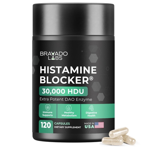 [BRSRABQ7O4MGACLJ] Bravado Labs DAO Supplements Histamine Blocker - Extra Strength 30,000 HDU DAO Enzyme + Diamine Oxidase & Vitamin C for Daily Histamine Metabolism & Immune Support - 120ct