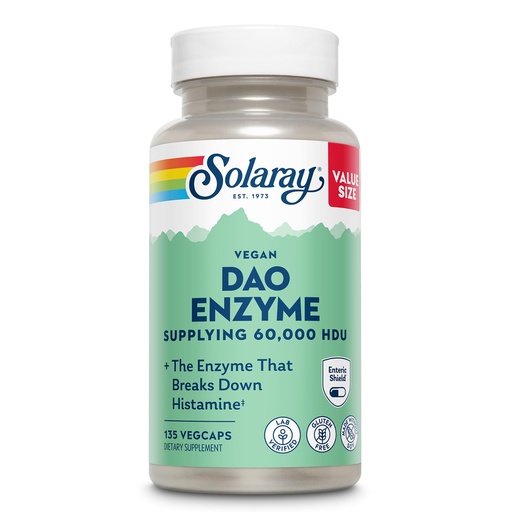 [BRSREH3YA5YQ2DTU] SOLARAY DAO Enzyme - Digestive Enzyme that Breaks Down Histamine - 60,000 HDU - Digestive Enzymes - Vegan, Gluten Free, Lab Verified - 135 Servings, 135 VegCaps