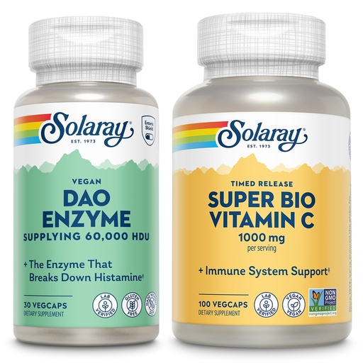 [BRSREFIPB4HR4E3L] SOLARAY DAO Enzyme and Super Bio Vitamin C 1000mg - Digestive Enzymes to Break Down Histamine - Timed Release VIT C w/Bioflavonoids Immune Support Supplement, Vegan, 60-Day Guarantee, 30/50 Servings