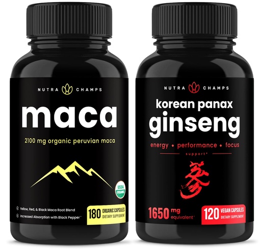 [BRSROHQLCAMBQHLP] NutraChamps Maca Root Capsules and Korean Ginseng Capsules 2 Pack Bundle