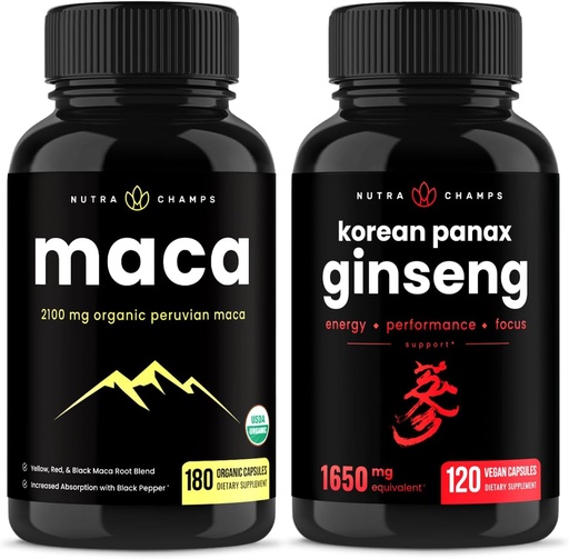 [BRSROHQLCAMBQHLP] NutraChamps Maca Root Capsules and Korean Ginseng Capsules 2 Pack Bundle