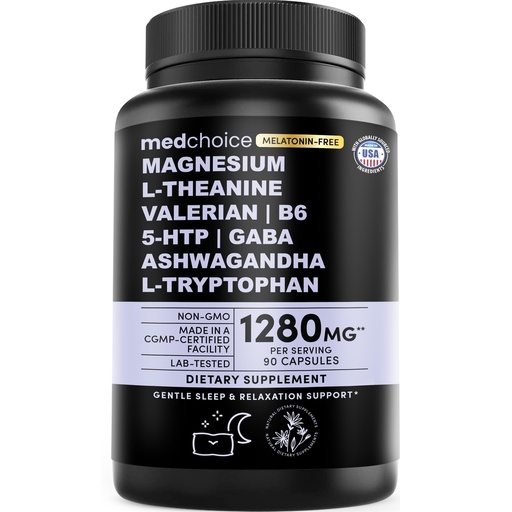 [BRSRABATCNYAI3I6] 12-in-1 Sleep Support Capsules - Melatonin-Free and Non-Habit Forming Sleep Supplement with a Balanced Blend of Magnesium, Ashwagandha, L-Tryptophan, Valerian Root, GABA and 5-HTP (90 Capsules)