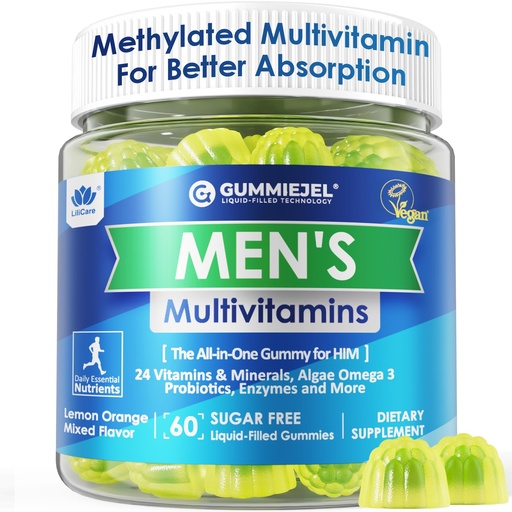 [BRSROCAZOUPAMHL6] Mens Multivitamins Gummies, Methylated Multivitamin for Men, B Complex, Minerals, Vegan Omega 3, Probiotic, Enzyme, Antioxidants for Men's Complete Daily Support, Sugar Free, Vegan (No Iron) 60 Counts