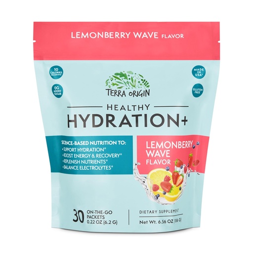 [BRSREZT7OIFWMF3D] TERRA ORIGIN Healthy Hydration+ Weekend Recovery | 30 Packets | Zero Sugar Powder Drink for Energy and Recovery | Lemonberry Wave