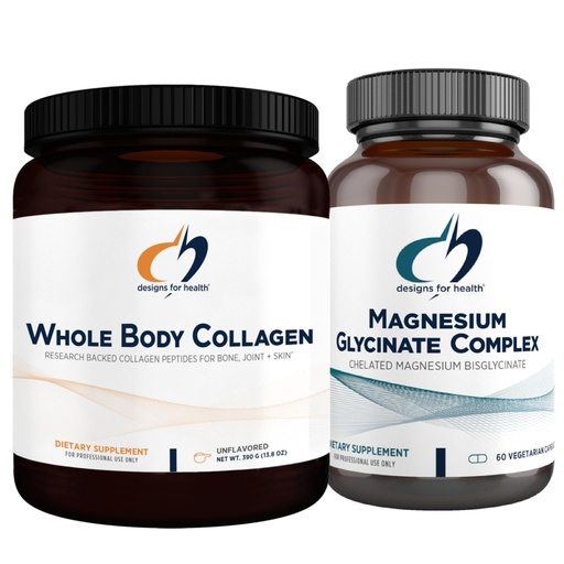 [BRSROGLYPN7GEFLU] Designs for Health Magnesium Glycinate Complex (60 Capsules) & Whole Body Collagen (30 Servings) Bundle - High Absorption Magnesium with Premium Collagen Powder to Support Bones, Skin & Joints
