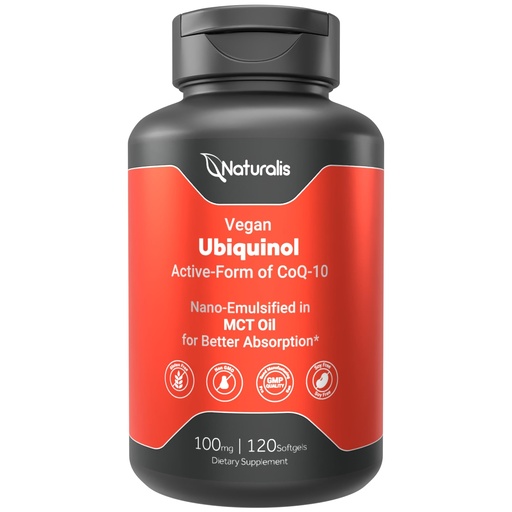 [BRSREHYDBFYQI3L6] Naturalis Ubiquinol 100mg Active CoQ-10 Emulsified in MCT Oil for Better Absorption | Gluten Free, Non-GMO & Soy-Free | Cardiovascular Wellness, Antioxidant Protection, and Healthy Skin*| 120 Softgels