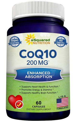 [BRSRACQBOR7RSHTH] aSquared Nutrition CoQ10 200mg - 60 Capsules - CO Q 10 Supplement - Coenzyme Q10 Ubiquinone Pills - Vegan CoQ-10 Extra Antioxidant Vitamin - Alternative to Softgels & Gummies