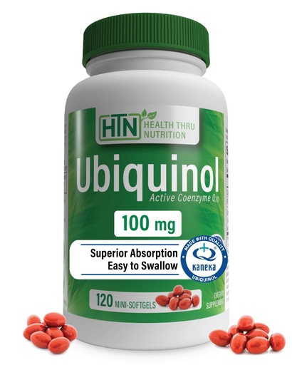 [BRSRGYA5OB7BYH3D] Health Thru Nutrition Ubiquinol 100mg 120 Mini Softgels as Kaneka QH Reduced CoQ-10 | 3rd Party Tested | Enhanced Bioavailability | Cardiovascular & Mitochondria Function Support | Non-GMO