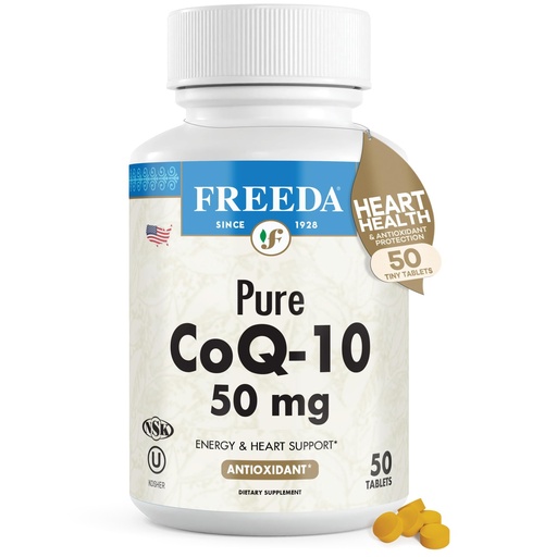 [BRSWIYQ2OYOBO2DI] FREEDA CoQ10 50mg - Kosher Vegan Co-Q 10 Supplement for Cardiovascular Heart Health, Blood Pressure Support, Gum Health & Healthy Aging - Pure Coenzyme Q10 - Ubiquinone CQ10 Supplement (50 Count)