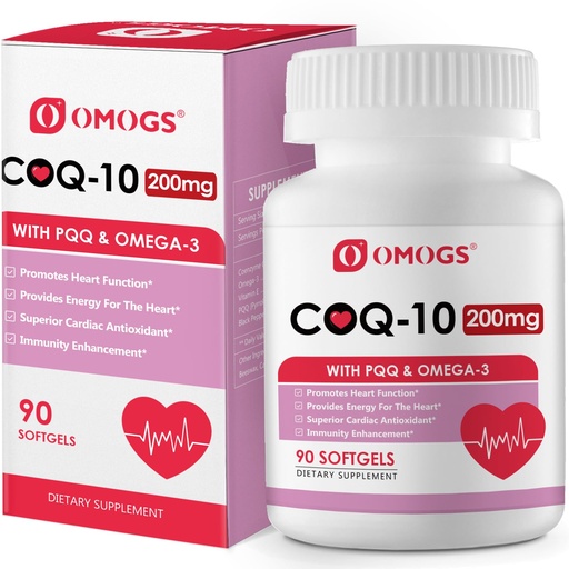 [BRSREZY6BAMG2YDZ] OMOGS CoQ10 200mg Softgels, Coenzyme Q10 High Absorption Supplements Support Heart Health, Cardiovascular Health, Immune System & Cellular Energy Production, Gluten Free, 90 Softgels