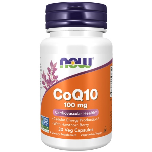 [BRSWIYQMB4PRYETA] NOW Foods Supplements, CoQ10 100 mg with Hawthorn Berry, Pharmaceutical Grade, All-Trans Form produced by Fermentation, 30 Veg Capsules