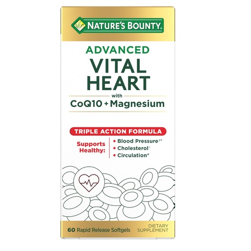 [BRSREZQQOYFREYDU] Nature’s Bounty Advanced Vital Heart with CoQ10 + Magnesium, Antioxidant, Supports Healthy Blood Pressure, Cholesterol, Circulation, Triple Action Formula, CoQ10, Magnesium Supplement, 60 Softgels