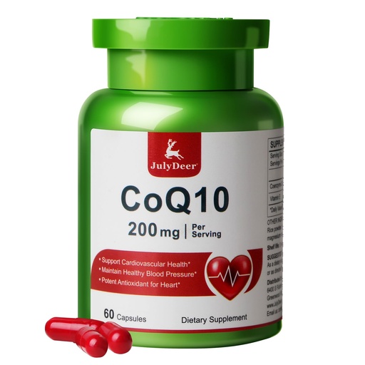 [BRSREC33CV7RE3L5] JulyDeer CoQ10 200mg with Vitamin E 20mg, High Absorption Antioxidant Coenzyme Q10 Support for Heart, Energy, Overall Health Supplement 60 Capsules