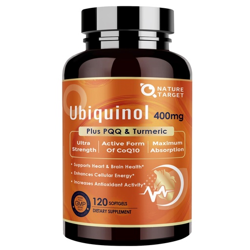 [BRSRAAYRCMFAEFY4] NATURE TARGET Ubiquinol CoQ10 400mg softgels with PQQ & Turmeric, High Absorption Coenzyme Q10 Supplement with ALA & Black Pepper, Antioxidant for Heart & Brain Health, Energy Production, 120 Count