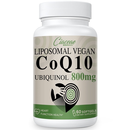 [BRSRMCQRPIJQOCYZ] Liposomal CoQ10 800mg Ubiquinol Softgel, Max Absorption Ubiquinol Coenzyme Q10, Ubiquinol CoQ10 Supplement for Antioxidant, Heart Function & Energy Production, Pure CoQ10 800mg, 60 Vegan Softgels