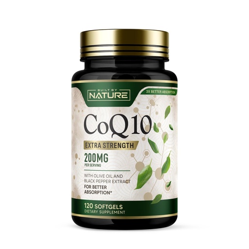 [BRSRACD2ARYWGDTL] Built by Nature CoQ10 200 mg – Coenzyme Q10 with Olive Oil and Black Pepper for High Absorption – Supports Heart Health & Energy – Antioxidant Supplement– 2 Month Supply, 120 Softgels