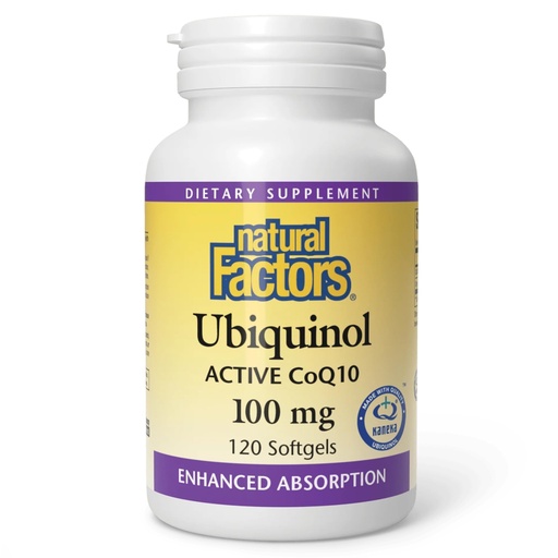 [BRSWIEY7AJ4WYC3C] Natural Factors Ubiquinol 100 mg - Supports Heart Health & Natural Vitality - Antioxidant Support Supplement with Superior Absorption - Energy Support with Flaxseed Oil - 120 Softgels (120 Servings)