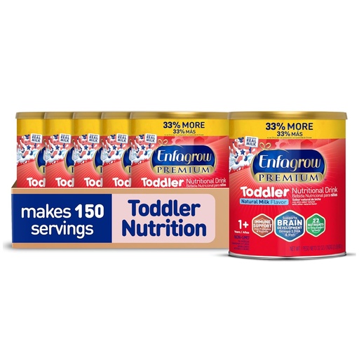 [BRSWYZYOC4DQE23J] Enfagrow PREMIUM Toddler Nutritional Drink, Made with Real Milk, Brain-Building Omega-3 DHA, Nutrients and Prebiotics for Growth & Immune Support, Non-GMO, Toddler Milk Powder, 32 Oz Can, 6 Count