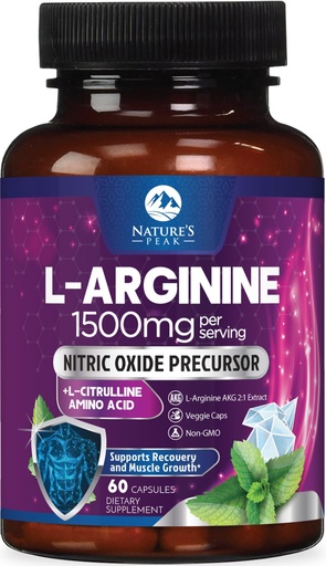 [BRSRAAQDBNYQEE37] L-Arginine Complex - Extra Strength Nitric Oxide Booster Supplement - Premium Energy Blend for Natural Heart Health & Muscle Support - Non-GMO, Made for Men & Women, Bottled USA - 60 Capsules