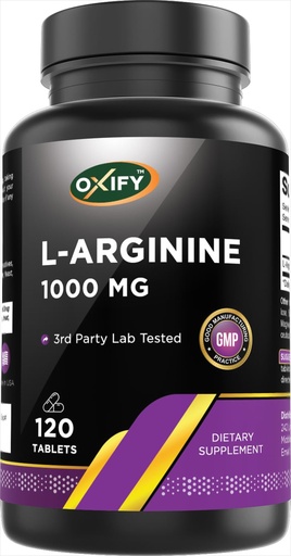 [BRSREAAKDIBA2FDJ] Oxify L-Arginine 1000 mg | 120 Tablets | Gluten-Free, Non-GMO | Supplement Made in USA