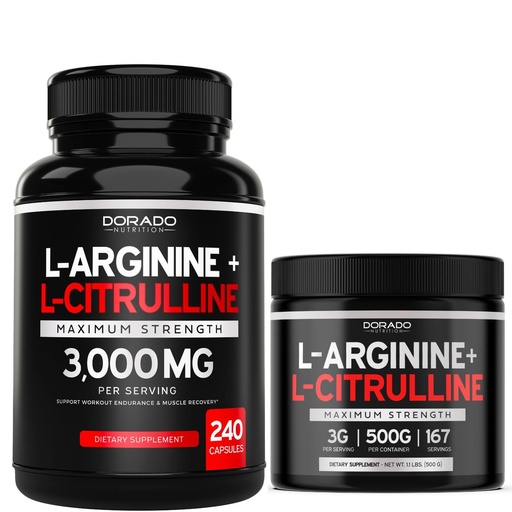 [BRSREY3YA4FB43I3] L Arginine L Citrulline (240 Count) - Nitric Oxide Pill for Stamina & Endurance and L Arginine L Citrulline Powder (3g) - Nitric Oxide Booster Powder for Performance & Endurance - Vegan & USA Made