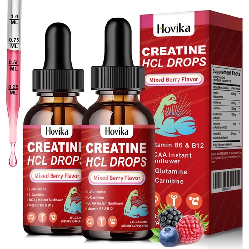 [BRSRAGQKAQPR62DF] Creatine HCL Liquid Drops for Men & Women, Creatine Hydrochloride with L-Carnitine, L-Glutamine, BCAA, Vitamin B12 & B6 for Muscle Growth & Recovery-Vegan, Mixed Berry Flavor Flavor, 4 Fl Oz
