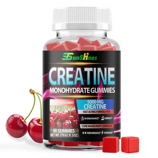 [BRSREHACOZ4BUD3J] Creatine Monohydrate Gummies 5g (5000mg), Sugar-Free Creatine, Pre-Workout Energy, Veg, Non-GMO, for Men & Women - 90 Count Cherry Flavor
