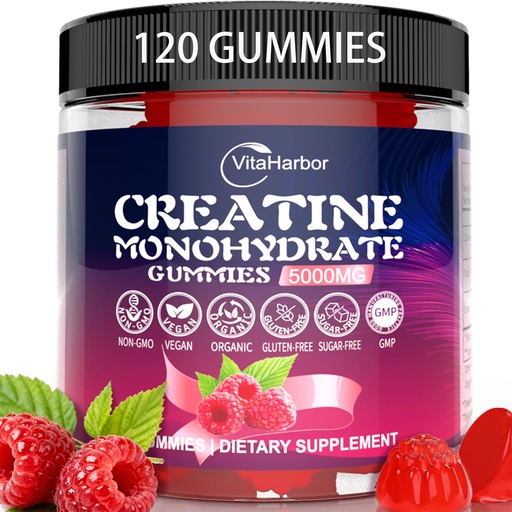 [BRSREBI3OJYBEFAV] Creatine Monohydrate Gummies 5000mg for Men & Women, Organic Pure Creatine Gummies | Sugar Free,Vegan, Non-GMO,Raspberry Flavor, 120 Count