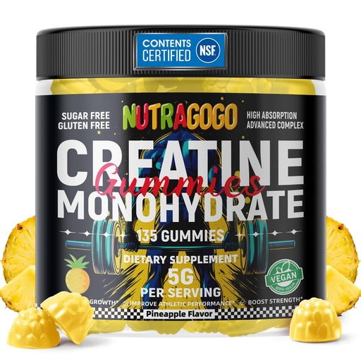 [BRSRAAQYBUOR4CDK] NSF Certified Creatine Gummy - Creatine Monohydrate Gummies for Men & Women-5g of Creatine Monohydrate per Serving - Sugar Free,Vegan, Pineapple Electrolyte Chews, 135 Count