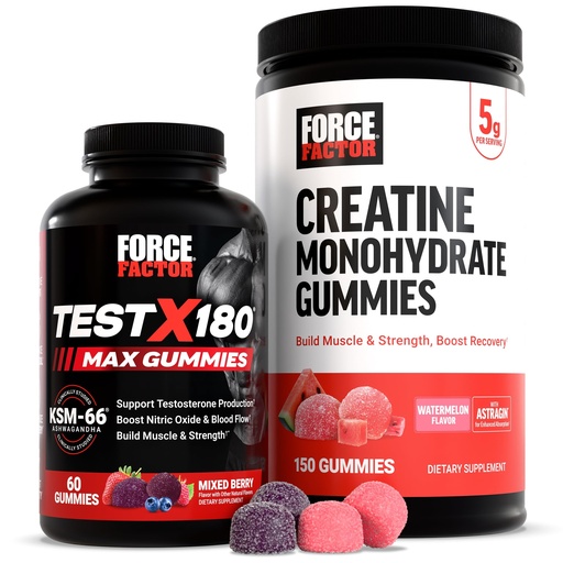 [BRSRGGIBOV7ROGTL] Force Factor Performance Bundle: Test X180 Max T-Booster (60 Mixed Berry Gummies) & Creatine Monohydrate 5g (150 Watermelon Gummies)